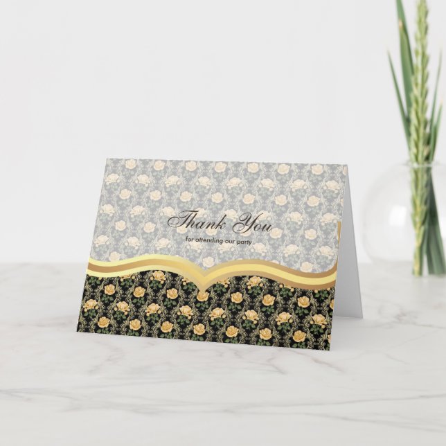 Cartão De Agradecimento Obrigado rosas no ouro antigo (Frente)