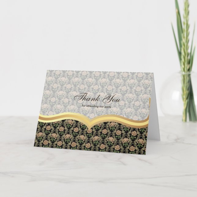 Cartão De Agradecimento Obrigado Rosas sobre ouro antigo (Frente)