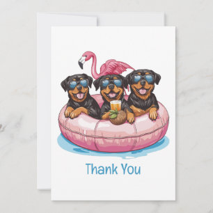Cartão De Agradecimento Obrigado Rottweiler Cães Flamingo Piscina Tube