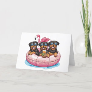 Cartão De Agradecimento Obrigado Rottweiler Cães Flamingo Piscina Tube