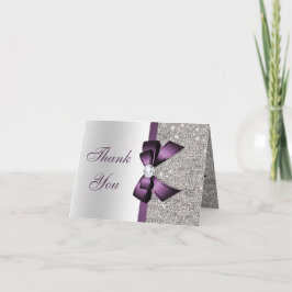 Cartão De Agradecimento Obrigado roxo do arco do diamante dos Sequins de