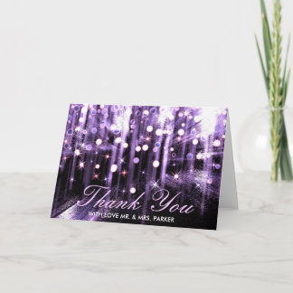 Cartão De Agradecimento Obrigado roxo do casamento dos confetes da faísca