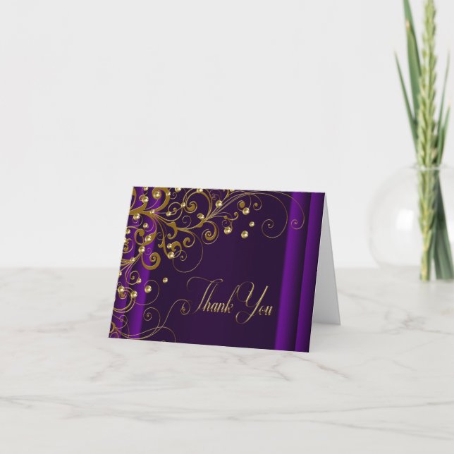 Cartão De Agradecimento Obrigado Roxo e Dourado (Frente)