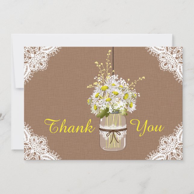 Cartão De Agradecimento Obrigado rústico do laço das margaridas você (Frente)