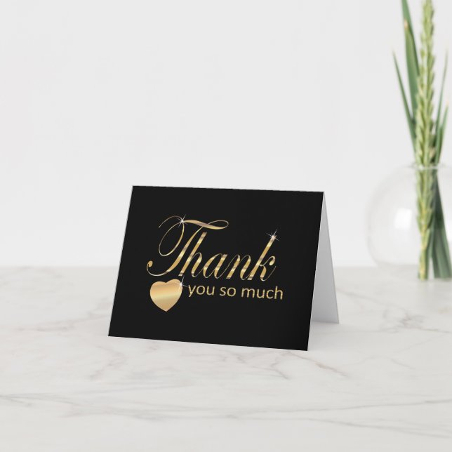 Cartão De Agradecimento Obrigado - Script Preto e Dourado (Frente)