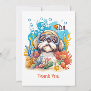 Cartão De Agradecimento Obrigado Shih Tzu Cão Snorkeling Recife de Coral