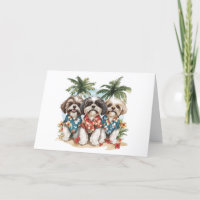 Obrigado Shih Tzu Dogs Vestindo camisas havaianas