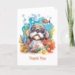 Cartão De Agradecimento Obrigado Shiu Tzu Cachorro Snorkeling Coral Reef