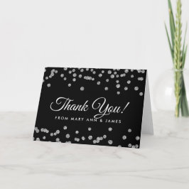 Cartão De Agradecimento "Obrigado" Silver Faux Glitter Confetti Black