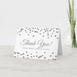 Cartão De Agradecimento "Obrigado" Silver Faux Glitter Confetti White