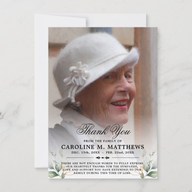 Cartão De Agradecimento Obrigado Simpatia Foto do Memorial Funeral (Frente)