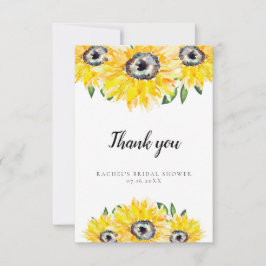 Cartão De Agradecimento Obrigado Sunflower Bridal Shower Watercolor Flora