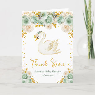 Cartão De Agradecimento Obrigado Swan Sage Verde Rosas Douradas Baby Showe