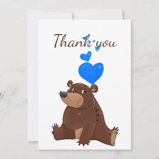 Cartão De Agradecimento Obrigado Teddy Bear Balões Brincadeira (Frente)