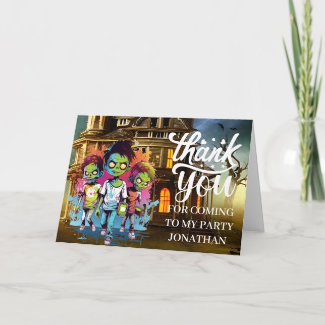 Cartão De Agradecimento Obrigado tema zombie de Halloween para crianças (Frente)