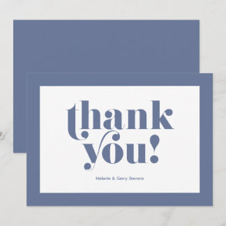 Cartão De Agradecimento Obrigado tipografia, azul em branco