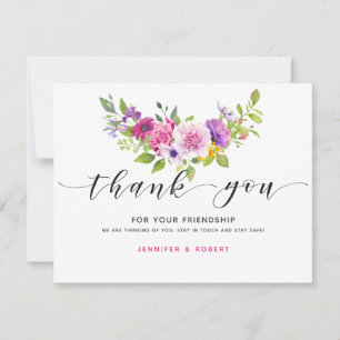 Cartão De Agradecimento Obrigado tipografia buquê floral colorido