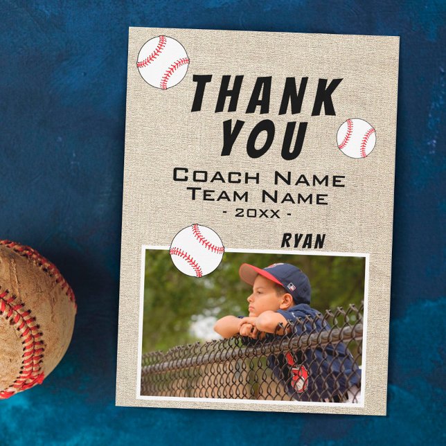 Cartão De Agradecimento Obrigado Treinador Carta de Foto de Beisebol Rústi (Criador carregado)