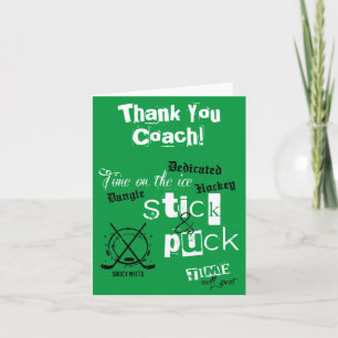 Cartão De Agradecimento Obrigado Treinador de Hockey Stick e Puck Time Gre