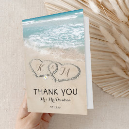 Cartão De Agradecimento Obrigado tropical da costa do coração da praia do