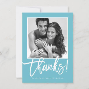 Cartão De Agradecimento OBRIGADO, TU, azul-turquesa, simples e escrita