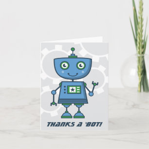 Cartão De Agradecimento Obrigado um Robô Moderno Azul Aniversário Meninos