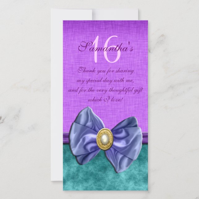 Cartão De Agradecimento "obrigado você" "doce dezesseis" gemas cor-de-rosa (Frente)