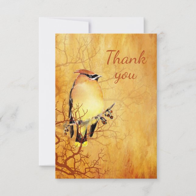 Cartão De Agradecimento Obrigado Watercolor Cedar Waxwing Natureza (Frente)