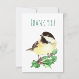Cartão De Agradecimento Obrigado Watercolor Chickadee Bird Nature Art