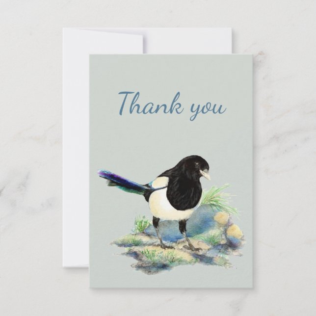 Cartão De Agradecimento Obrigado Watercolor Curioso Magpie Bird Nature (Frente)