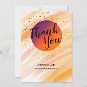 Cartão De Agradecimento Obrigado Watercolor Nature Orange Glitter Dourado