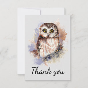 Cartão De Agradecimento Obrigado Watercolor Owl Bird