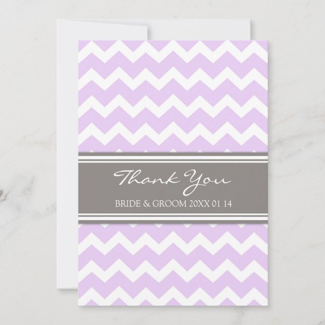 Cartão De Agradecimento Obrigado Wedding você carda Chevron cinzento roxo (Frente)