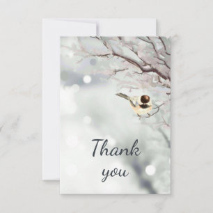 Cartão De Agradecimento Obrigado Winter Frosty Trees Chickadee Bird Art