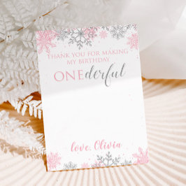 Cartão De Agradecimento Obrigado Winter ONEderland flocos de neve rosa e p