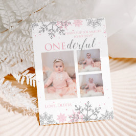 Cartão De Agradecimento Obrigado Winter ONEderland flocos de neve rosa e p