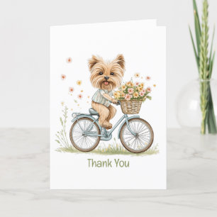 Cartão De Agradecimento Obrigado Yorkie Dog Biking Flowers