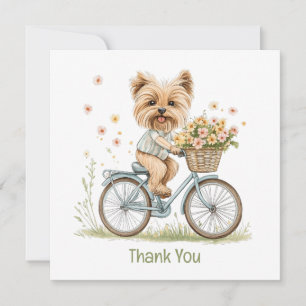 Cartão De Agradecimento Obrigado Yorkie Dog Biking Flowers