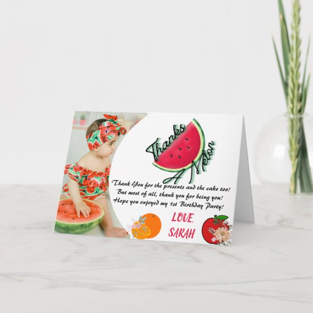 Cartão De Agradecimento Obrigados A Melon Watermelon Photo Birthday Card (Frente)