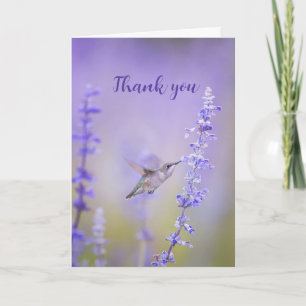 Cartão De Agradecimento Obrigados Aquarela Hummingbird Lavanda Arte Flor