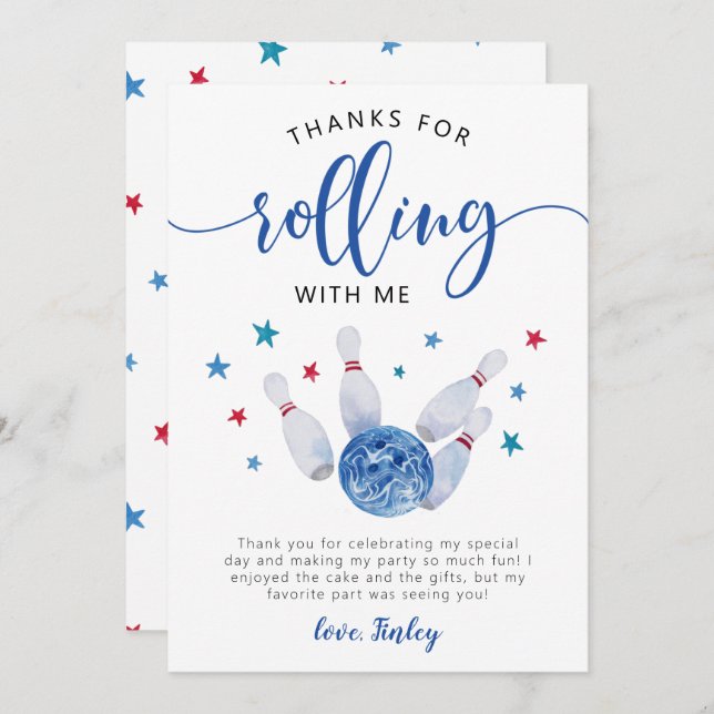 Cartão De Agradecimento Obrigados Azuis De Aniversário Para Rolar Comigo (Frente/Verso)