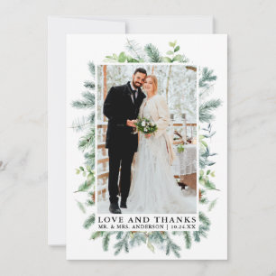Cartão De Agradecimento Obrigados de Amor Casamento Pine Greenery