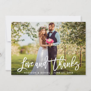 Cartão De Agradecimento Obrigados de Amor com Foto de Casamento de Script 