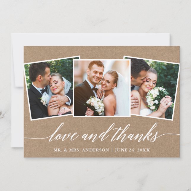 Cartão De Agradecimento Obrigados de amor da caligrafia moderna 3 Photo Kr (Frente)