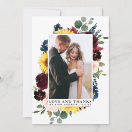 Cartão De Agradecimento Obrigados De Amor Elegante Mistura Floral