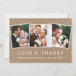 Cartão De Agradecimento Obrigados de Amor Simples Moderno 3 Foto Casamento