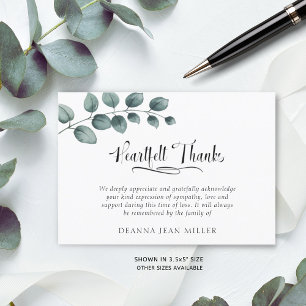 Cartão De Agradecimento Obrigados de Coração Memorial Folhas Verde de Aqua