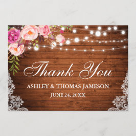 Cartão De Agradecimento Obrigados de rendas de madeiras rosas cor-de-rosa