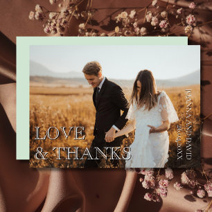 Cartão De Agradecimento Obrigados e amor Foto de Casamento Verde