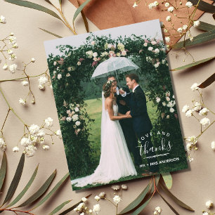 Cartão De Agradecimento Obrigados e amor Foto Moderna Casamento Obrigado